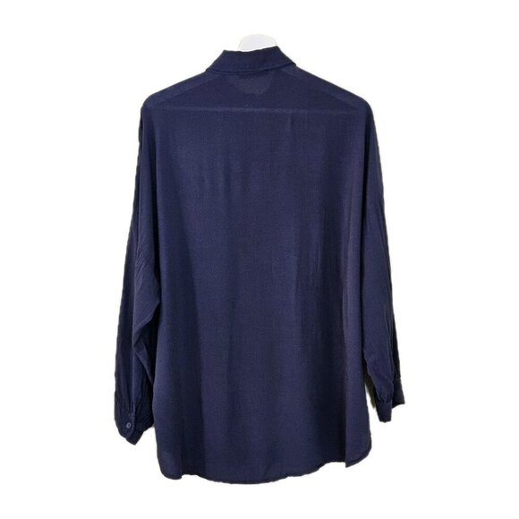 Lola Made In Italy Top Womens S Navy Buttons LS Lightweight Oversized Viscose - Picture 2 of 15